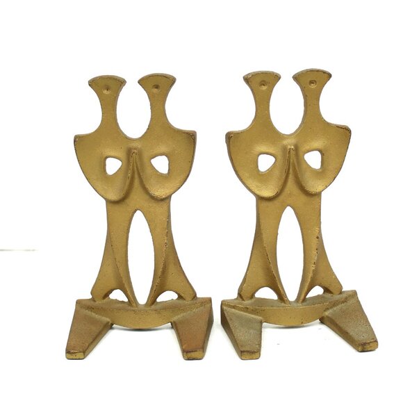 Mid-Century Modernist Design Cast Iron Gold Sculptural Bookends Made in Japan - Picture 1 of 6